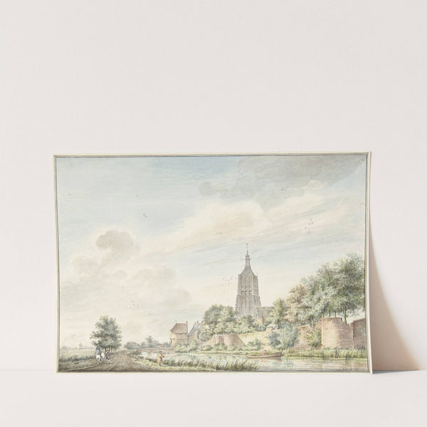 Gezicht op Asperen met de stadsmuren en de kerktoren, by Jacobus Versteegen