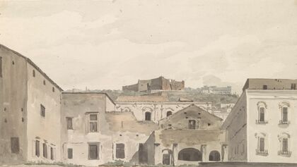 Gezicht op Castel Sant’Elmo en het klooster vanaf Chiaja
