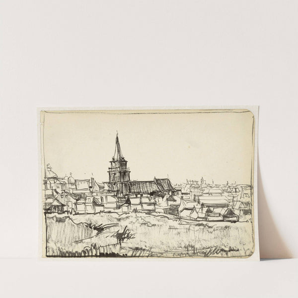 Gezicht op de kerk temidden van lage huizen te Scheveningen (1912) by Dick Ket