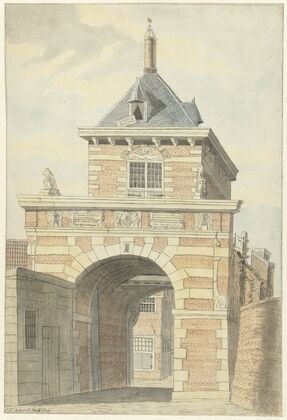 Gezicht op de oude Vriesche Poort te Alkmaar