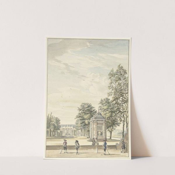 Gezicht op een buitenplaats met vier kolfspelers (1706 - 1800) by Cornelis Troost