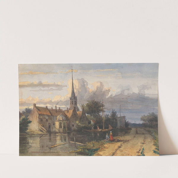 Gezicht op een dorp aan een vaart by Jan Weissenbruch