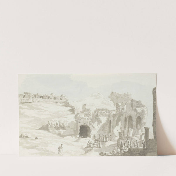 Gezicht op een gedeelte van het toneel en de muur daarachter van het theater van Taormine (1778) by Abraham-Louis-Rodolphe Ducros