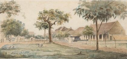 Gezicht op een Nederlandse nederzetting in Indonesië, J. G. van der Does