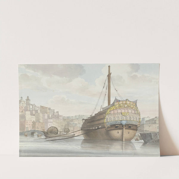Gezicht op haven met galei schip vlakbij de werf (1778) by Abraham-Louis-Rodolphe Ducros