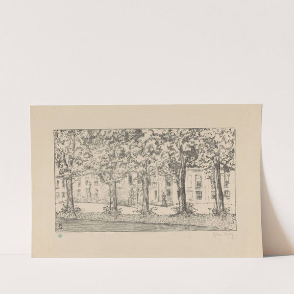 Gezicht op het bordes van Paleis Huis ten Bosch tussen een rij bomen Huis ten Bosch I (1929) by Simon Moulijn