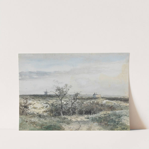 Gezicht op het Dekkersduin, met oude gasfabriek en molen in het verschiet (1834 - 1903) by Johan Hendrik Weissenbruch