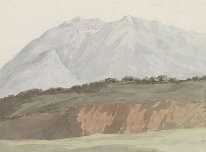 Gezicht op kartuizerklooster van Monte Vergine hoog gelegen boven Avellino (1778)