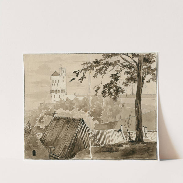 Gezicht op kasteel over daken heen by Pieter van Loon