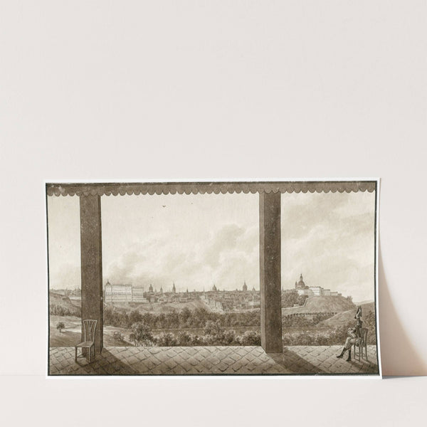 Gezicht op Madrid vanaf La casa-del-campo met tekenaar by Otto Howen