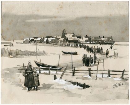 Gezicht op Marken in de winter