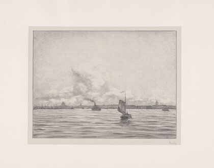 Gezicht op Rotterdam over het water (1910)