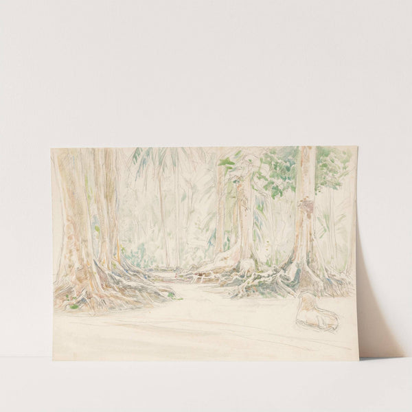 Gezicht tussen bomen in Indisch woud by Jan Veth