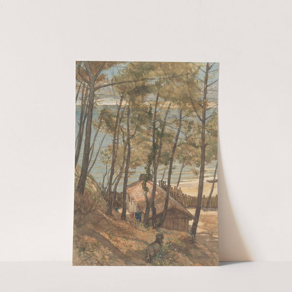 Gezicht vanaf een heuvel op een huisje aan de golf van Arcachon by August Allebé