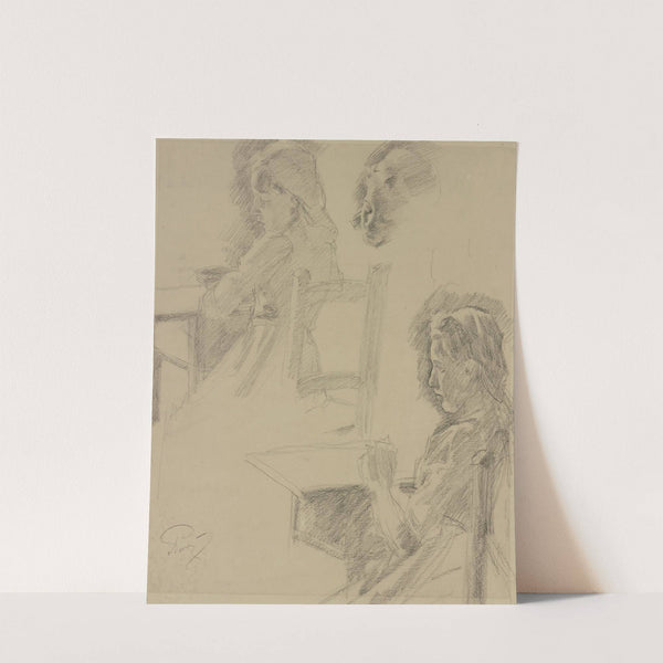 Girl at the sewing table by Alois Penz