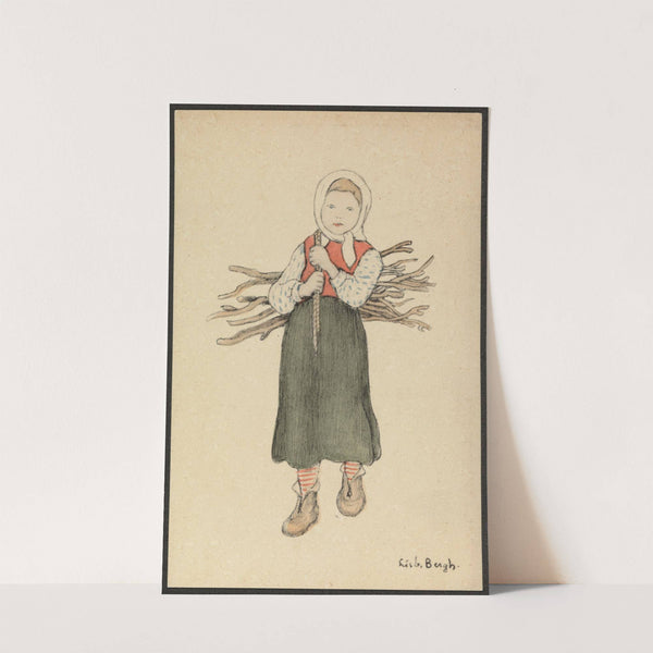 Girl carring a stick bundle by Lisbeth Bergh