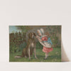 Girl in pink dress and white bonnet with dog (1892) by Knapp & Co.