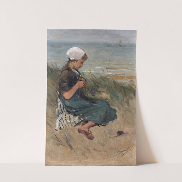 Girl Knitting in the Dunes (c. 1870 - c. 1900) by Bernardus Johannes Blommers