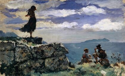 Girl on Ashlars of the Antique City Walls of Norba