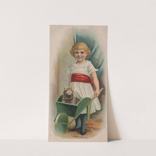 Girl pushing cat in green wheelbarrow (1896) by Julius Bien & Company