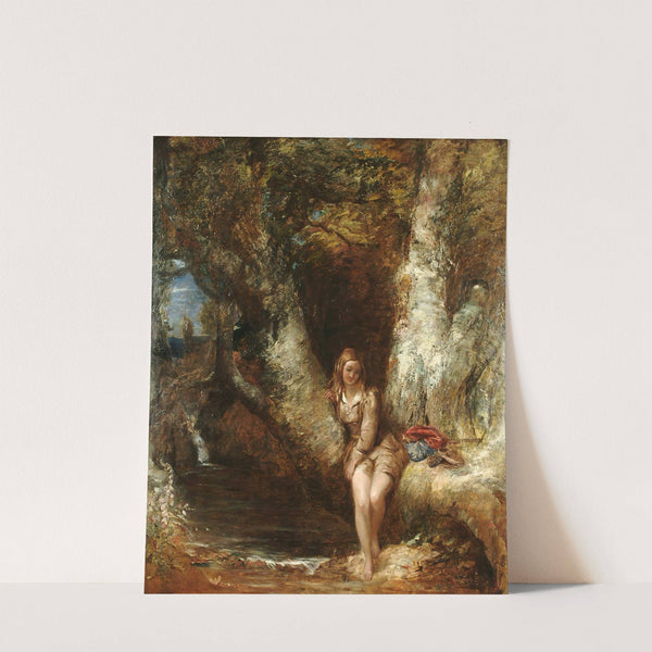 Girl Seated Before A Woodland Pool by Alfred Joseph Woolmer
