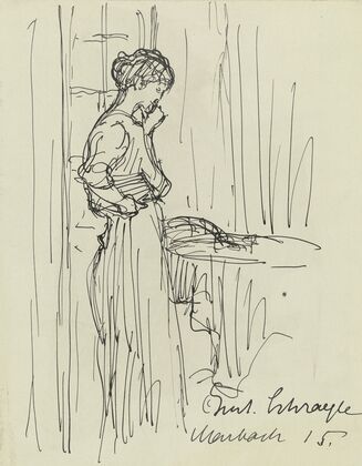 Girl, standing, contemplating