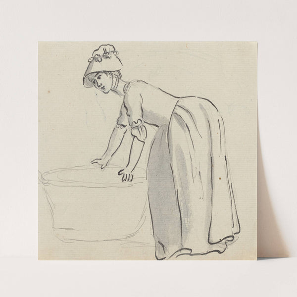 Girl with a Bonnet at Work (recto) by Paul Sandby