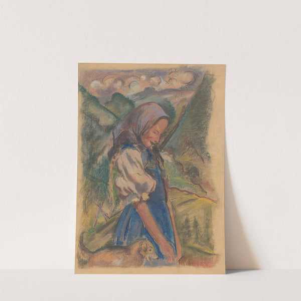 Girl with a Dog in a Landscape by Arnold Peter Weisz-Kubínčan