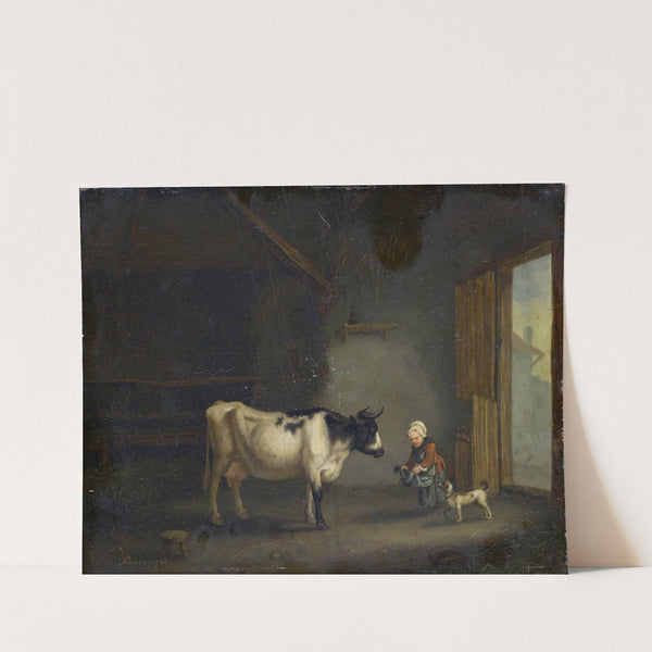 Girl with Cow in a Stable by Jacques Albert Senave