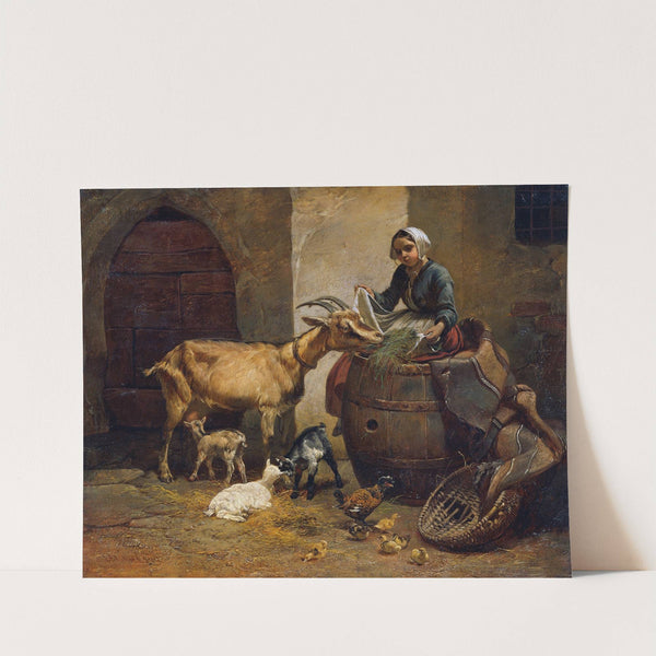 Girl with goat by Leopold Brunner