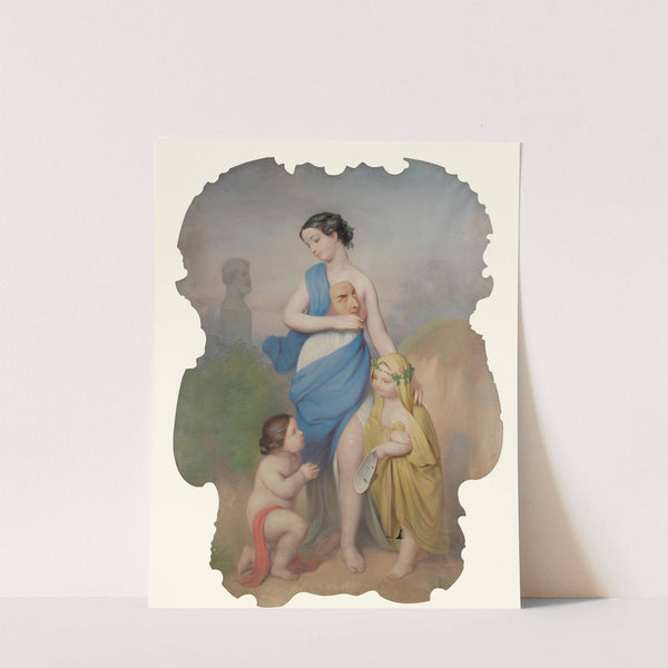 Girl With Two Children And A Mask by Continental School