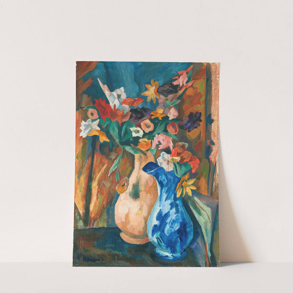 Gladiolen und Dahlien in zwei Vasen (1914) by Heinrich Nauen