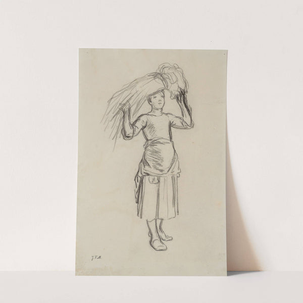 Glaneuse debout tenant un ballot de paille sur la tête by Jean-François Millet