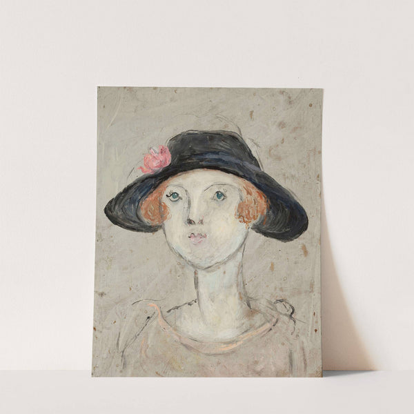 Głowa kobiety w czarnym kapeluszu by Tadeusz Makowski