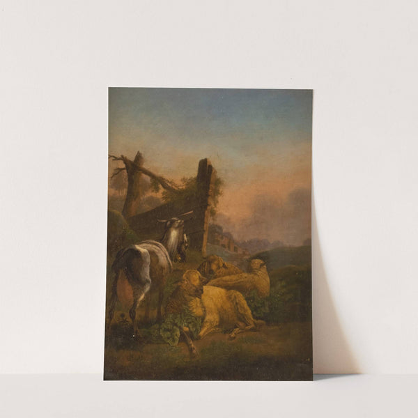 Goat and sheep in vast landscape by Max Joseph Wagenbauer
