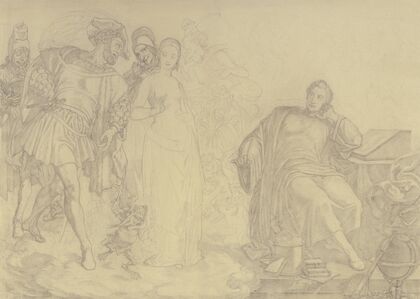 Goethe am Schreibpult, die Figuren seines Faust imaginierend