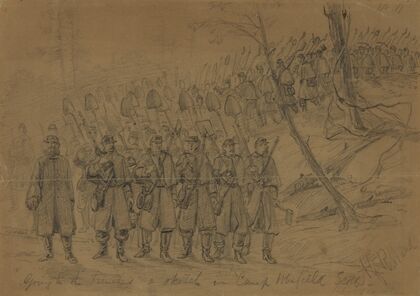 Going to the trenches–a sketch in Camp Winfield Scott. Before Yorktown