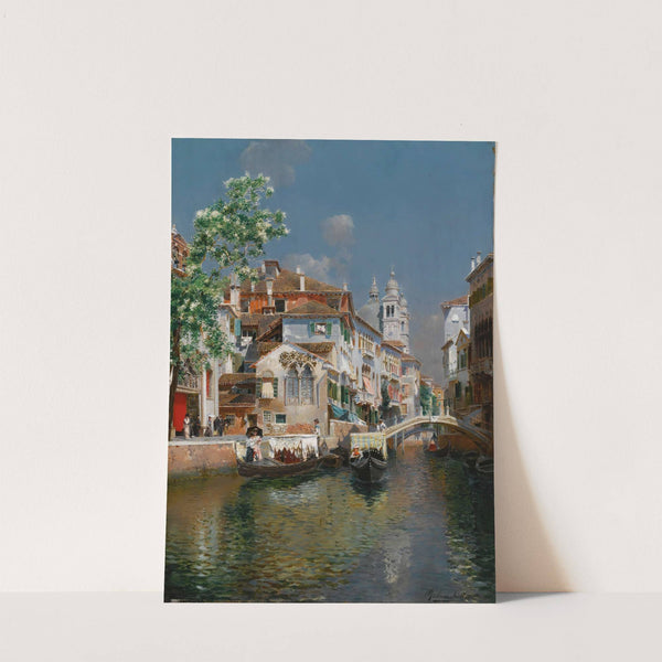 Gondolas On A Venetian Canal, Santa Maria Della Salute In The Distance by Rubens Santoro