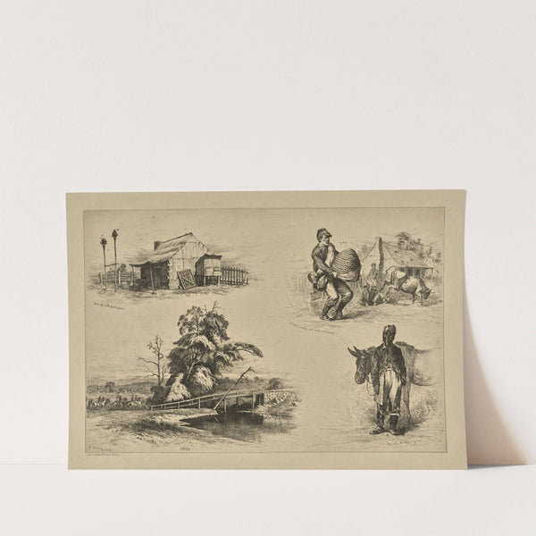 Gone off with the Yankees. A land flowing with milk and honey. A scouting party. An old campaigner. (1876) by Edwin Forbes