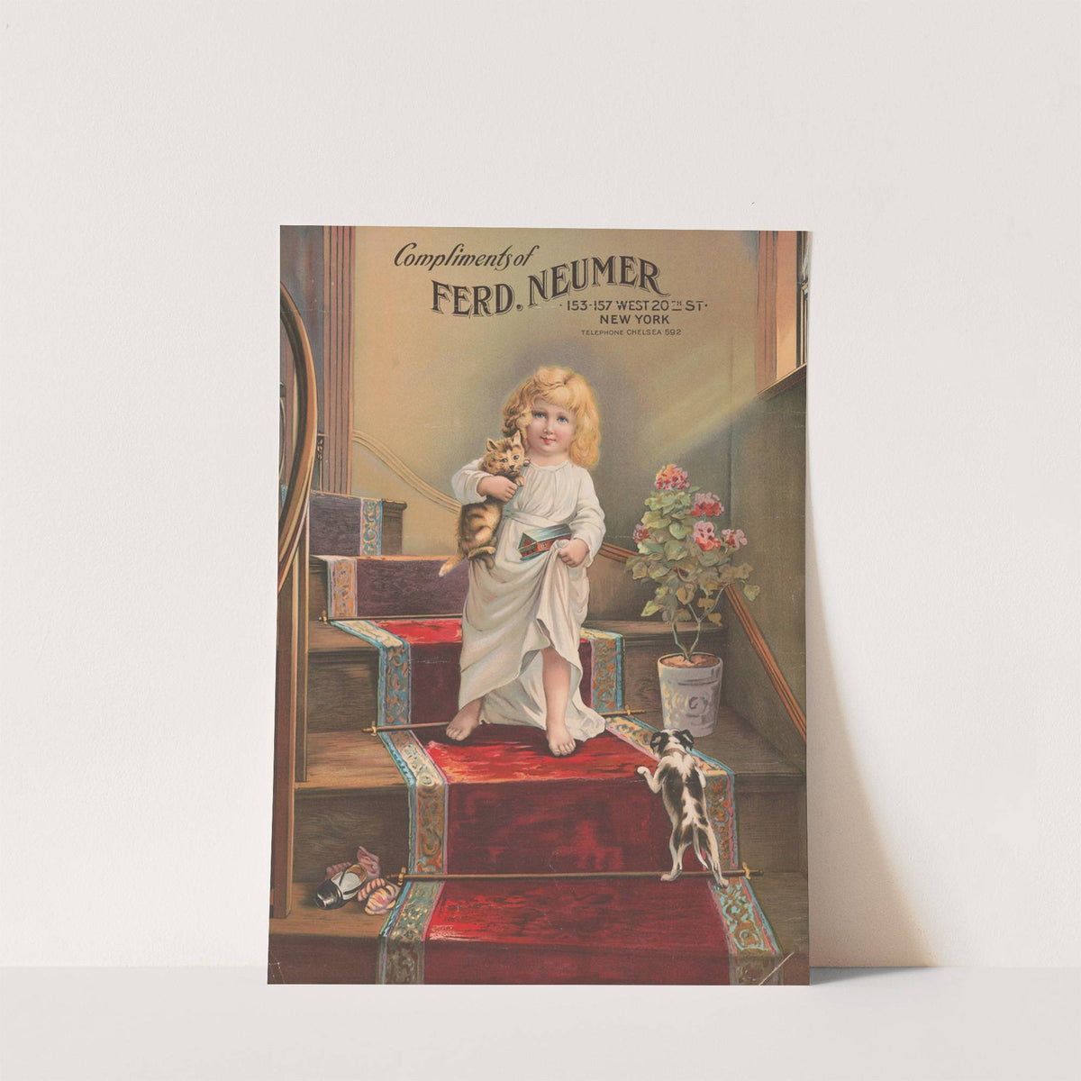 ‘Good morning’ compliments of Ferd. Neumer 153-157 West 20th St. New York Telephone Chelsea 592 (1910) by Sackett & Wilhelms Litho.
