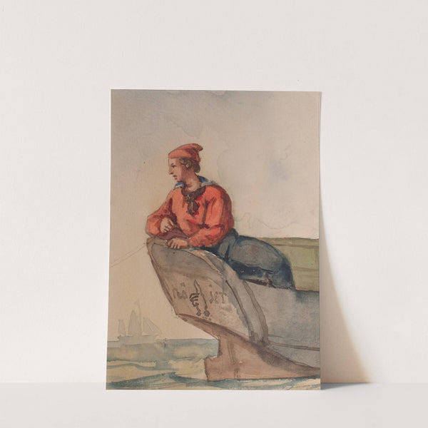 Gosse fiskande med 'drag' sittande i aktern på båten “Nöjet by Bror Jacob Adelborg