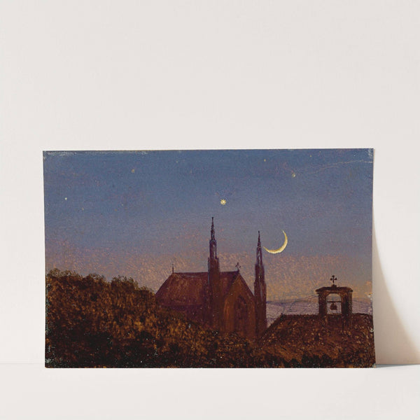 Gotische Kirche über Baumwipfeln bei Mondenschein by Carl Gustav Carus