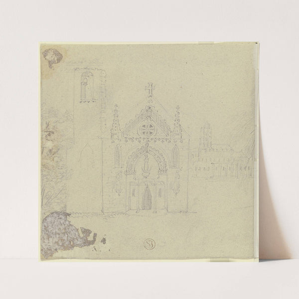 Gotische Kirchenfassade mit läutender Glocke (ca. 1820) by Ludwig Emil Grimm