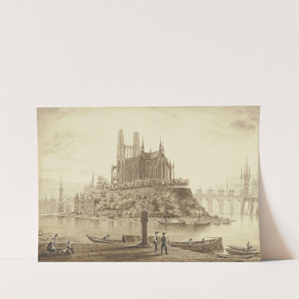 Gotischer Dom, von einem Fluß umgeben, in einer Stadt by Ludwig Daniel Philipp Schmidt