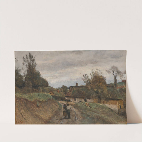 Gouvieux, paysan et paysanne, chemin et village de Chaumières by Jean-Baptiste-Camille Corot