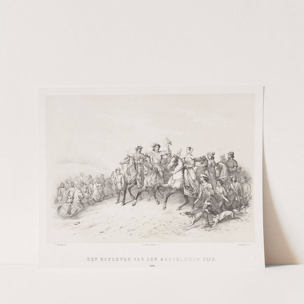 Graaf Floris V met zijn edelen op valkenjacht, 1296 Het hofleven van den grafelijken tijd. 1296 (1851) by Pieter Wilhelmus van de Weijer