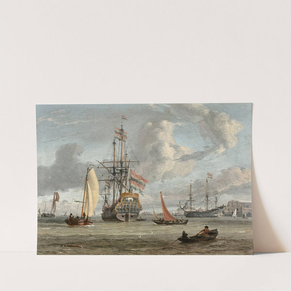 Grand navire de la couronne du Danemark près d'un littoral by Abraham Storck