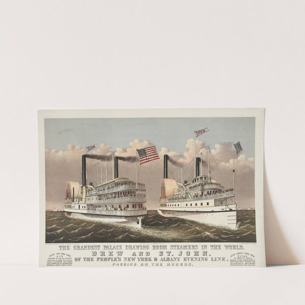 Grandest palace drawing room steamers in the world, Drew and St. Joh (1878) by Currier & Ives.