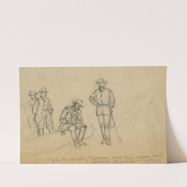 Grant writing telegram that the Army had crossed Rapidan 1864 by Alfred Rudolph Waud