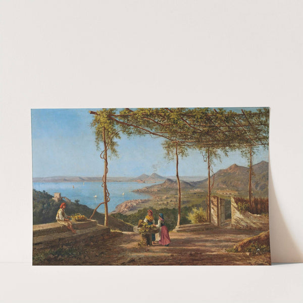 Grape pickers above Sorrento, Vesuvius beyond by Achille Solari